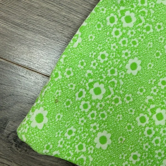 Vintage Handmade Girls 3T Green Floral Lace Shift Dress Short Sleeve Retro 70s - Picture 8 of 14